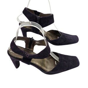Bellini Heels Womens Size 8.5M Purple Suede Square Toe Ankle Strap Side Zipper